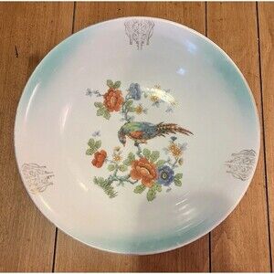 Vtg Bird Of Paradise Serving Bowl Made In Germany 14 Antique White Blue Gold Rim